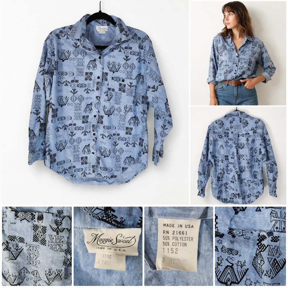 Vintage Maggie Sweet Southwestern Thunderbird Printβ Button Down Shirt Size 12